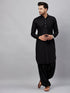 Men's Black Cotton Blend Pathani Suit Set